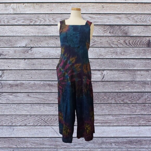 NWT Tie Dye Elastic Strap Wide Leg Overalls - Picture 1 of 9